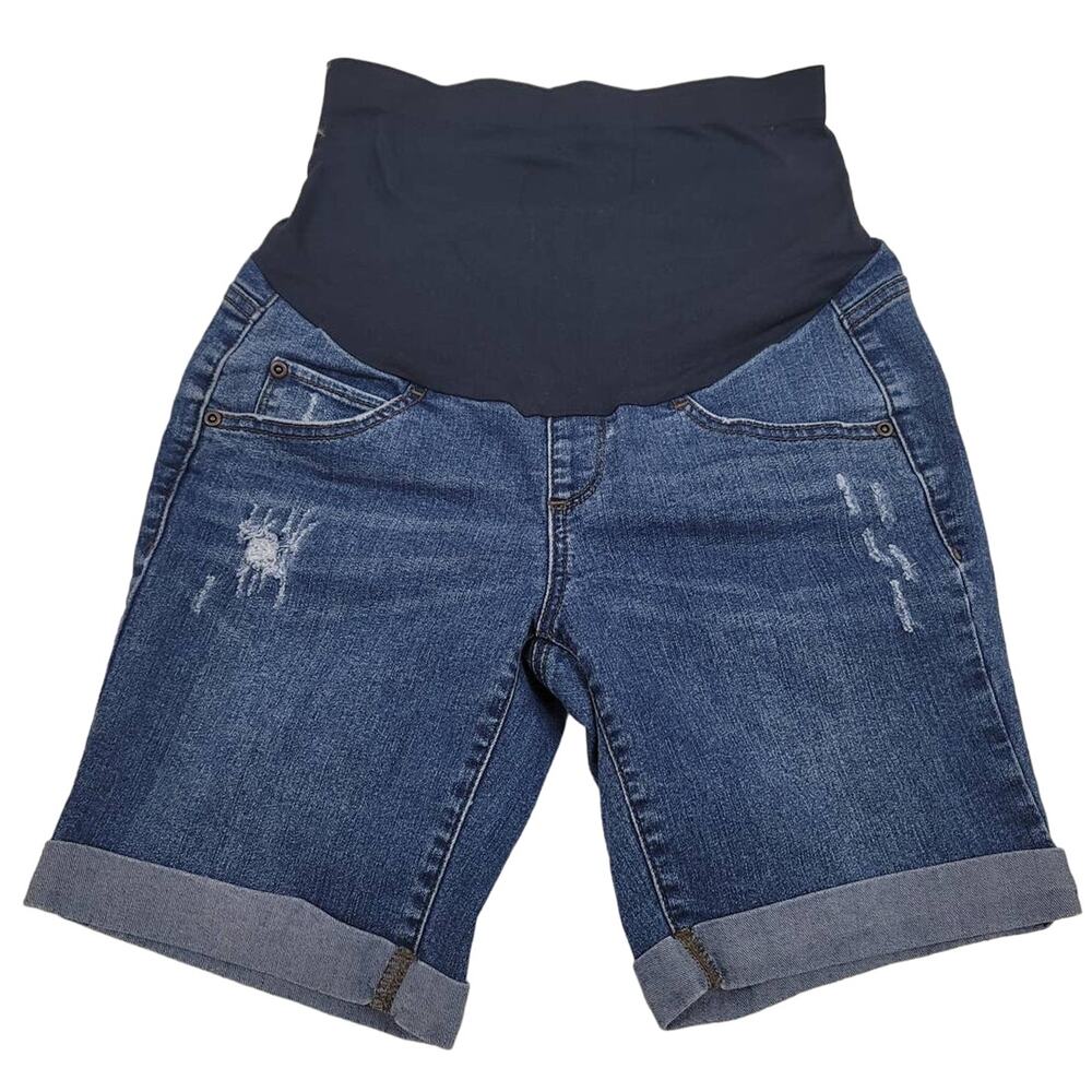A-Glow Maternity Women's Distressed Rolled Hem Bermuda Denim Shorts 6